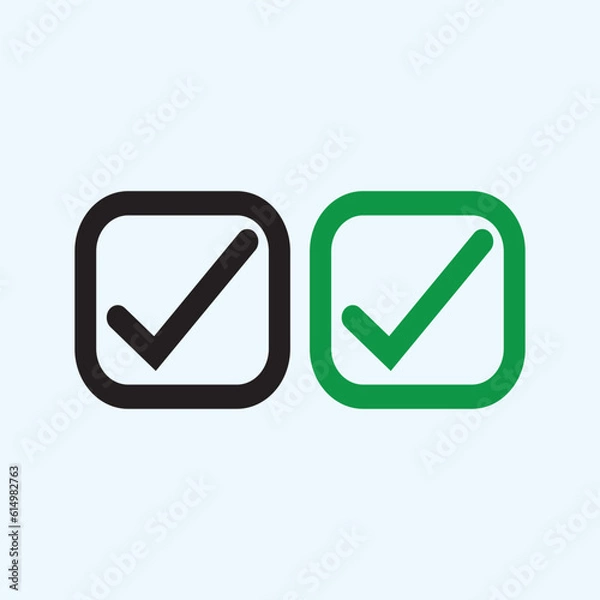 Obraz Check mark green and black line icons. Vector illustration. - Vector