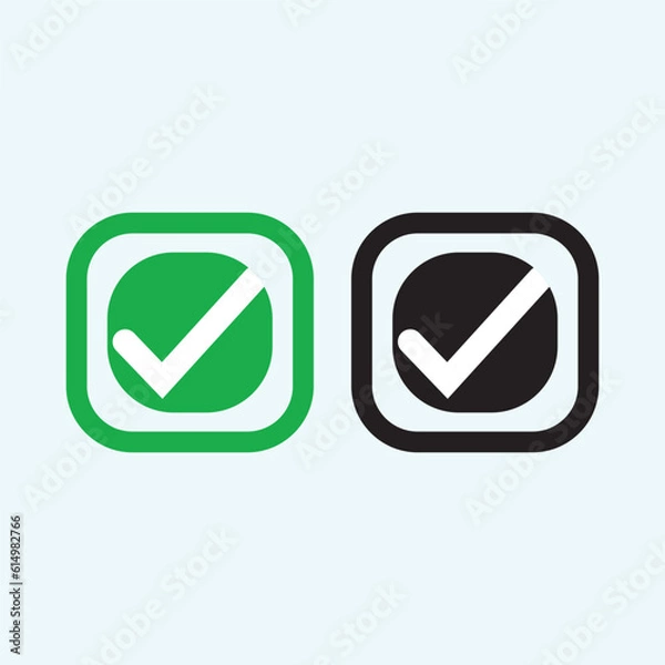 Obraz Check mark green and black line icons. Vector illustration. - Vector