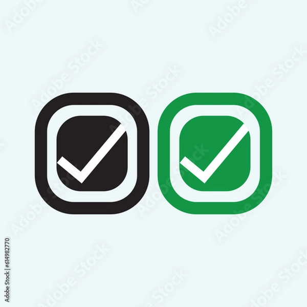 Obraz Check mark green and black line icons. Vector illustration. - Vector