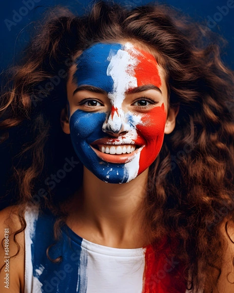 Obraz French Supporter with Flag Face Paint - Generative AI