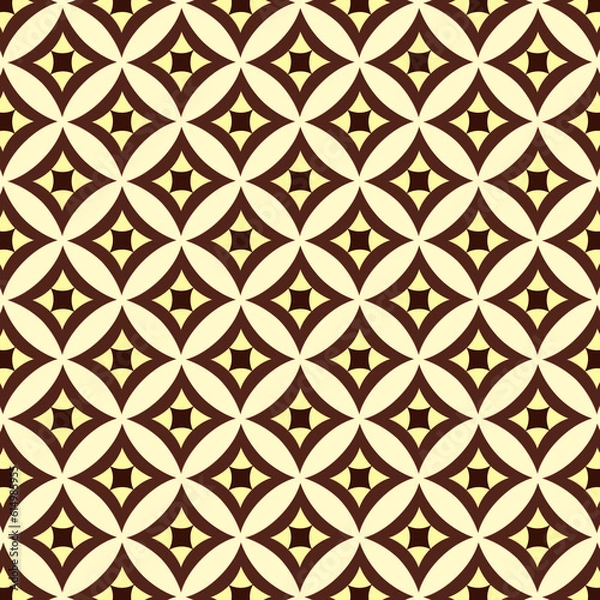 Fototapeta Seamless pattern Geometric star grid circle shape brown yellow, Modern diamond circles pattern. Vintage Retro wallpaper Use for fabric, textile, interior decoration elements, upholstery, packaging