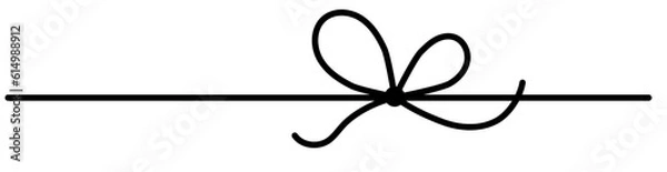 Obraz Bow on gift ribbon string vector silhouette icon. Black line art rope cord with knot and bow for holiday christmas package decoration.