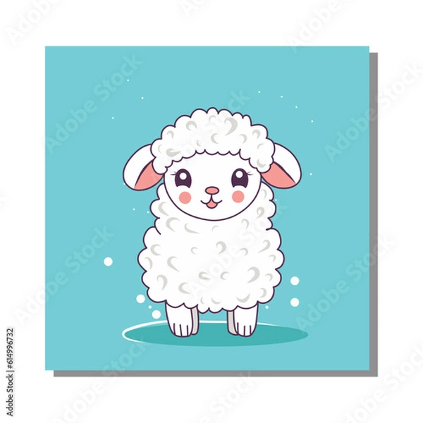 Fototapeta Cute lamb ram animal on blue background vector icon. Isolated animal technology icon concept. Premium vector. flat cartoon style