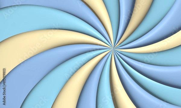 Fototapeta Abstract blue yellow twirl design stripes soft background. 3D illustration.