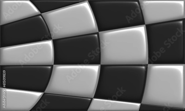 Fototapeta tiles square Black and White metallic as background pattern, 3D illustration.