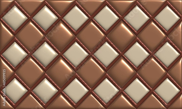 Fototapeta tiles square Brown and white metallic as background pattern, 3D illustrations