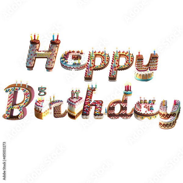 Obraz happy birthday 3D text with cake and candles