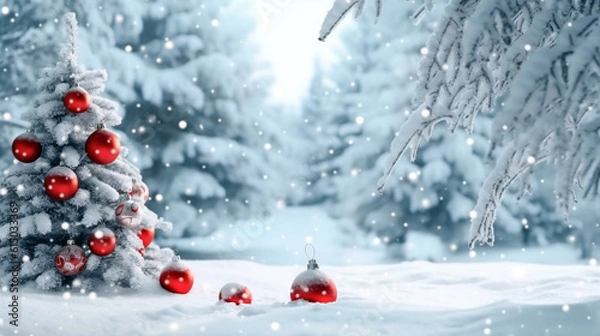 Fototapeta red christmas ball in snow. Generative Ai. 