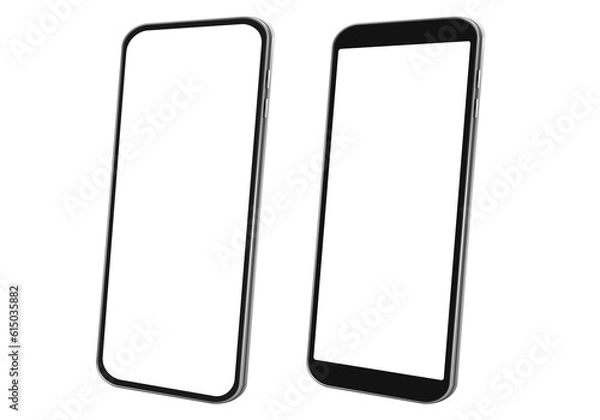 Fototapeta Realistic 3d black smartphone perspective right mockup isolated on background. modern mobile phone collection with copy space. technology illustration for creative design showcase