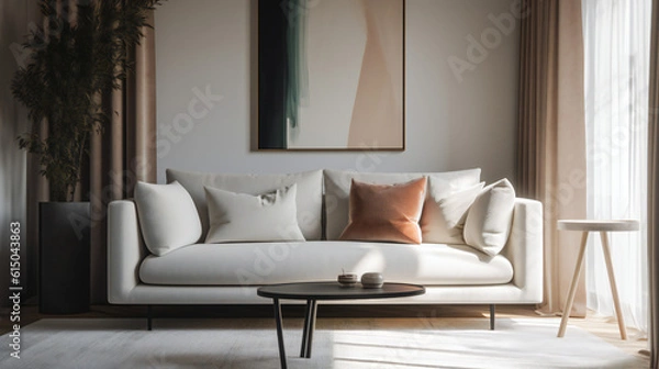 Obraz Stylish Interior with an Abstract Mockup Frame Poster, Modern interior design, 3D render, 3D illustration