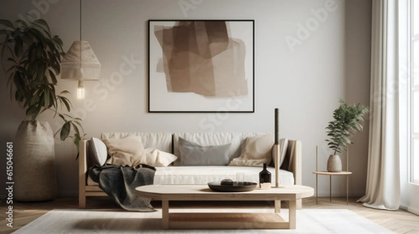 Obraz Stylish Interior with an Abstract Mockup Frame Poster, Modern interior design, 3D render, 3D illustration