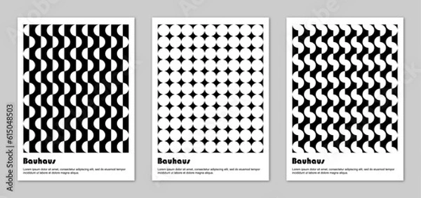 Obraz Set of black and white posters of geometric shapes in Bauhaus style. Abstract wall art.