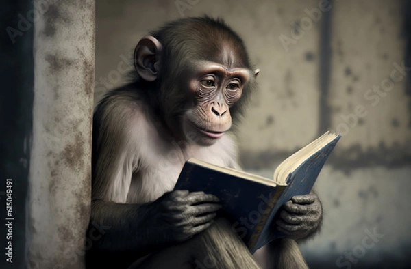 Obraz Reading hobby learning animal curious monkey book