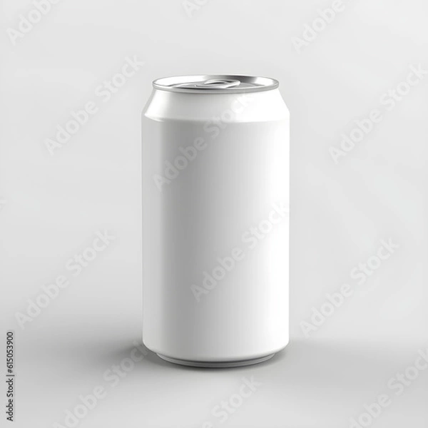 Fototapeta isolated white beverage can with plain grey background. Suitable perfectly for soda, beer, and energy drink mockup design.