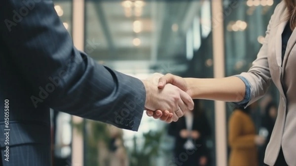 Fototapeta Bussines man and woman handshaking