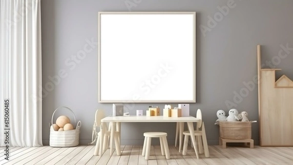 Fototapeta Comprehensive 3D Rendered Frame Mockup Set: Featuring Various Room Styles including Farmhouse, Art Studio, Children's, Minimalist, Military, Coastal, Dining, and Scandinavian Interiors - ai generated