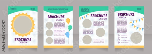 Fototapeta Summer camp party blank brochure design. Children holiday. Template set with copy space for text. Premade corporate reports collection. Editable 4 paper pages. Caveat Brush, Acumin, Arial fonts used