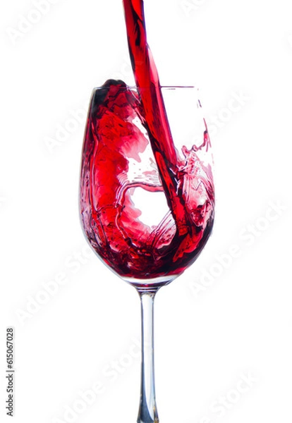 Obraz Red Wine glass and Bottle isolated on white background PNG.
