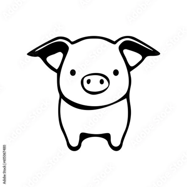 Obraz Cute standing pig black outlines monochrome vector illustration