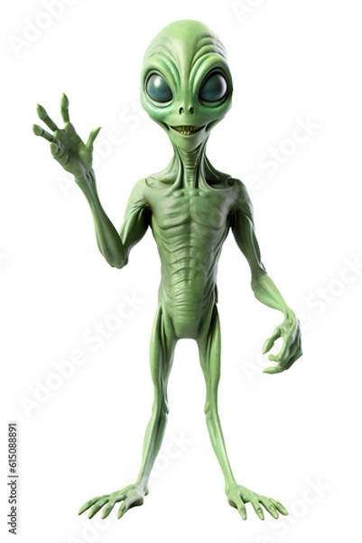 Fototapeta Alien or little green man which is an extra-terrestrial creature often used as a Halloween subject, png file cut out and isolated on a transparent background, computer Generative AI stock illustration