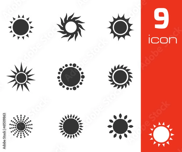 Fototapeta Vector black sun icons set