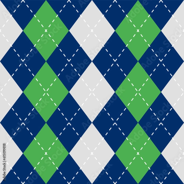 Fototapeta Argyle vector pattern. Argyle pattern. Navy and light green argyle pattern. Seamless geometric pattern for clothing, wrapping paper, backdrop, background, gift card, sweater.