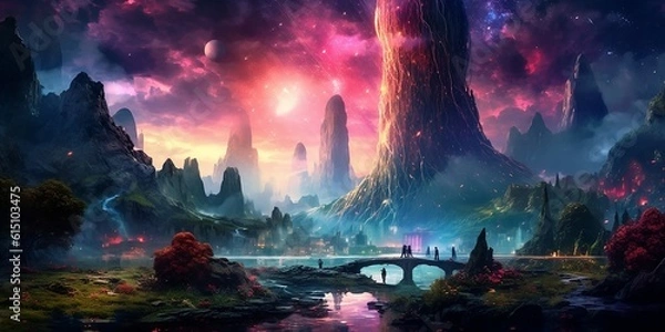 Obraz Landscape with clouds and sun in a galaxy (Generative AI)