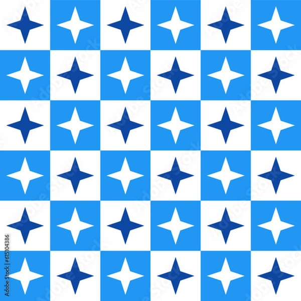 Fototapeta Blue 4 point star. 4 point star pattern. 4 point star pattern background. 4 point star background. Seamless pattern. for backdrop, decoration, Gift wrapping