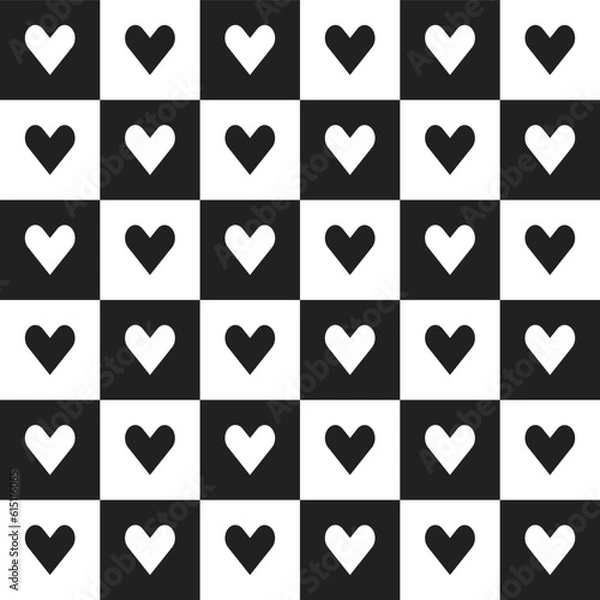 Fototapeta Black heart pattern. Heart vector pattern. Heart pattern.  Seamless geometric pattern for clothing, wrapping paper, backdrop, background, gift card, decorating.