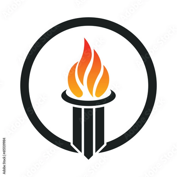 Obraz Burning Torch Fire Flame with Pillar column logo