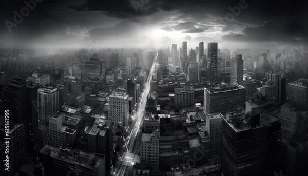 Fototapeta A futuristic cityscape with skyscrapers and urban skyline at night generated by AI
