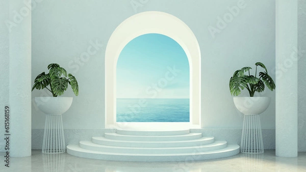 Obraz Interior Product display podium sea view - 3D rendering