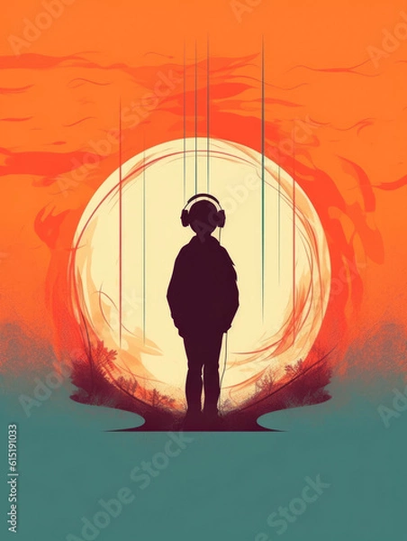 Fototapeta Someone is listening to a song but perceives it differently depending on how long theyve been listening. Psychology art concept. AI generation