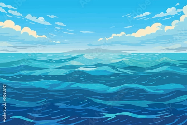 Fototapeta vector calm sea or ocean surface with small waves and blue sky vector illustration