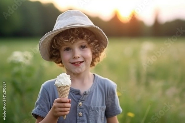 Fototapeta potrait of pretty boy with ice cream, ai generated