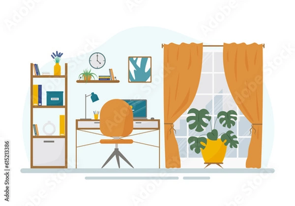 Fototapeta A modern home office in the apartment. Concept vector illustration in a flat style.