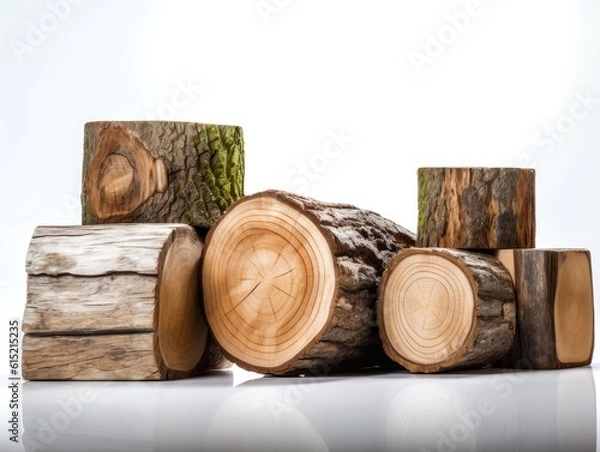 Fototapeta Pile of firewood isolated on a white background created with Generative AI technology