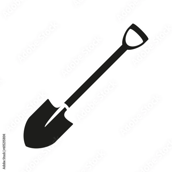 Obraz Garden shovel vector icon. Isolated black silhouette on white background.
