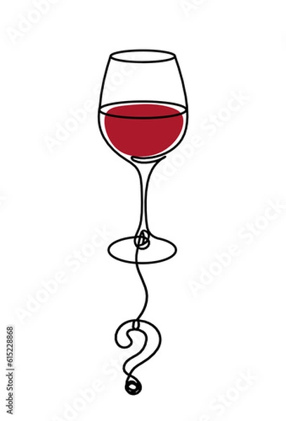 Fototapeta Drawing line color wineglass with question mark on the white
