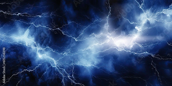 Fototapeta Blue electric lightning background. Generative AI