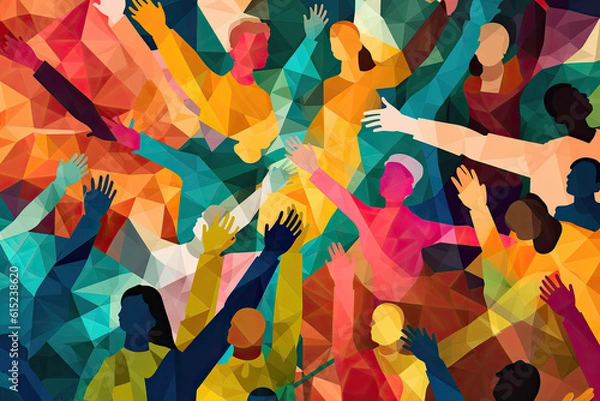 Fototapeta abstract Celebrating diversity and inclusivity in teamworks at the office workplace by linking arms together - made with generative ai	