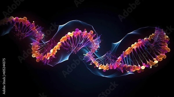 Obraz Abstract illustration depicting a DNA strand, showcasing the intricate beauty of the genetic molecule with a touch of artistic abstraction. Generative Ai