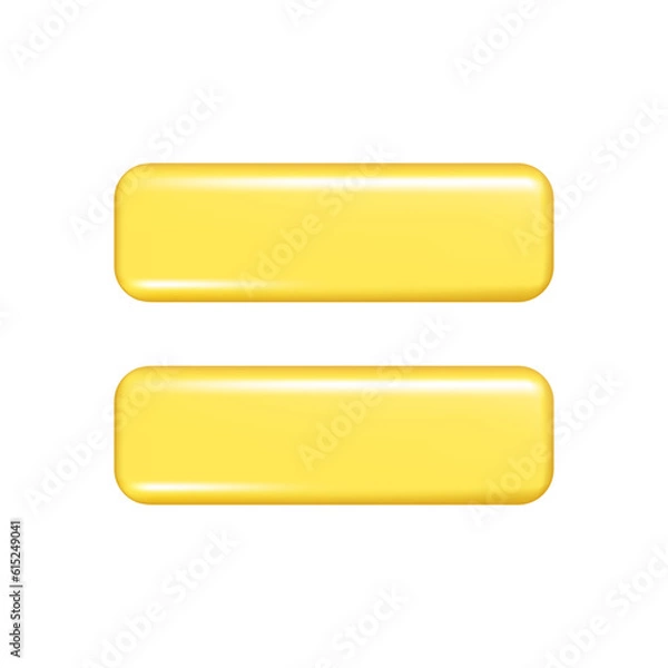 Fototapeta Realistic 3d yellow equal sign. Decorative result 3d element, education maths icon, mathematical equality symbol. Abstract vector illustration isolated on a white background