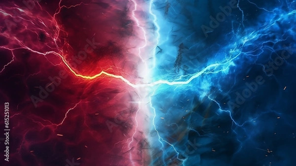 Fototapeta Powerful colored lightnings and the flash from the collision, generative ai tools 