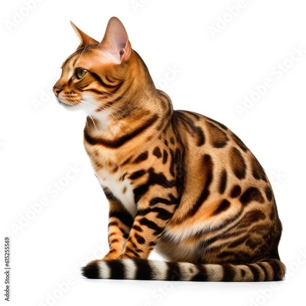 Obraz Bengal cat isolated on white background. Generative AI