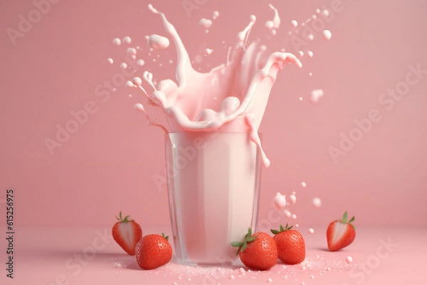 Obraz Strawberry Milkshake with Splash. Generative AI