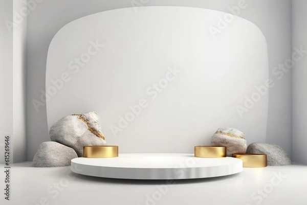 Obraz Beautiful modern podium with stones and gold details for product presentation. Elegant and futuristic design.