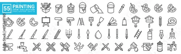 Fototapeta Collection of painting related icons, various painting tools, paint icons icon template editable resizable EPS 10