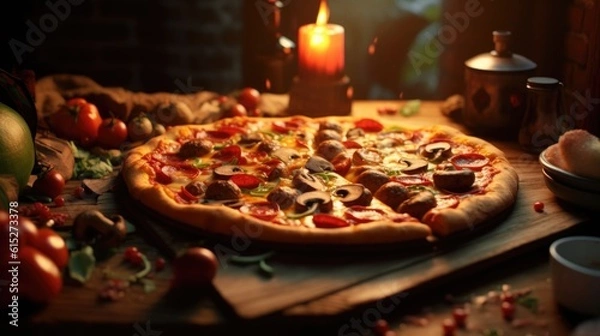 Fototapeta Pizza at the table of In Restaurant generative ai