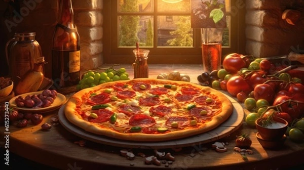 Fototapeta Pizza at the table of In Restaurant generative ai